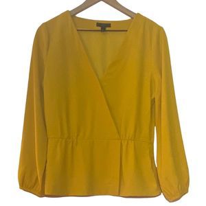 J CREW peplum wrap 3/4 sleeve side zipper gold blouse + size 8